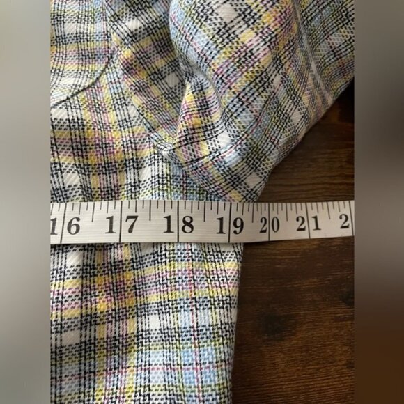 AUTRES FILLES blue/yellow Plaid unstructured gold hardware Blazer Jacket Size M - Picture 13 of 13